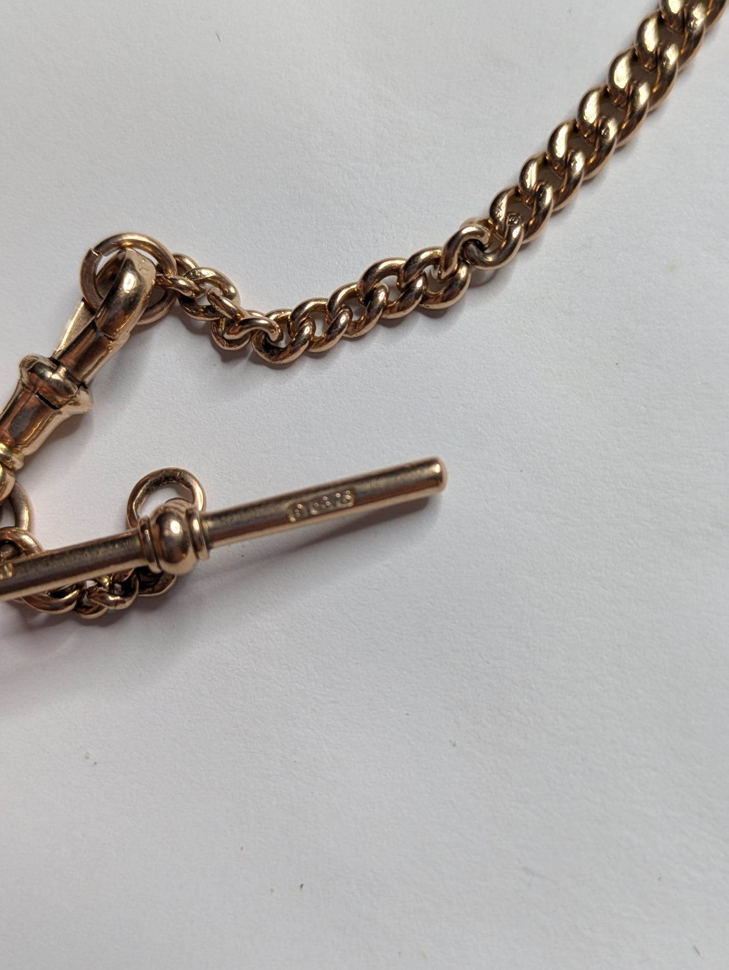 9k Graduated Curb English Watch Chain with T Bar and Dog Clip