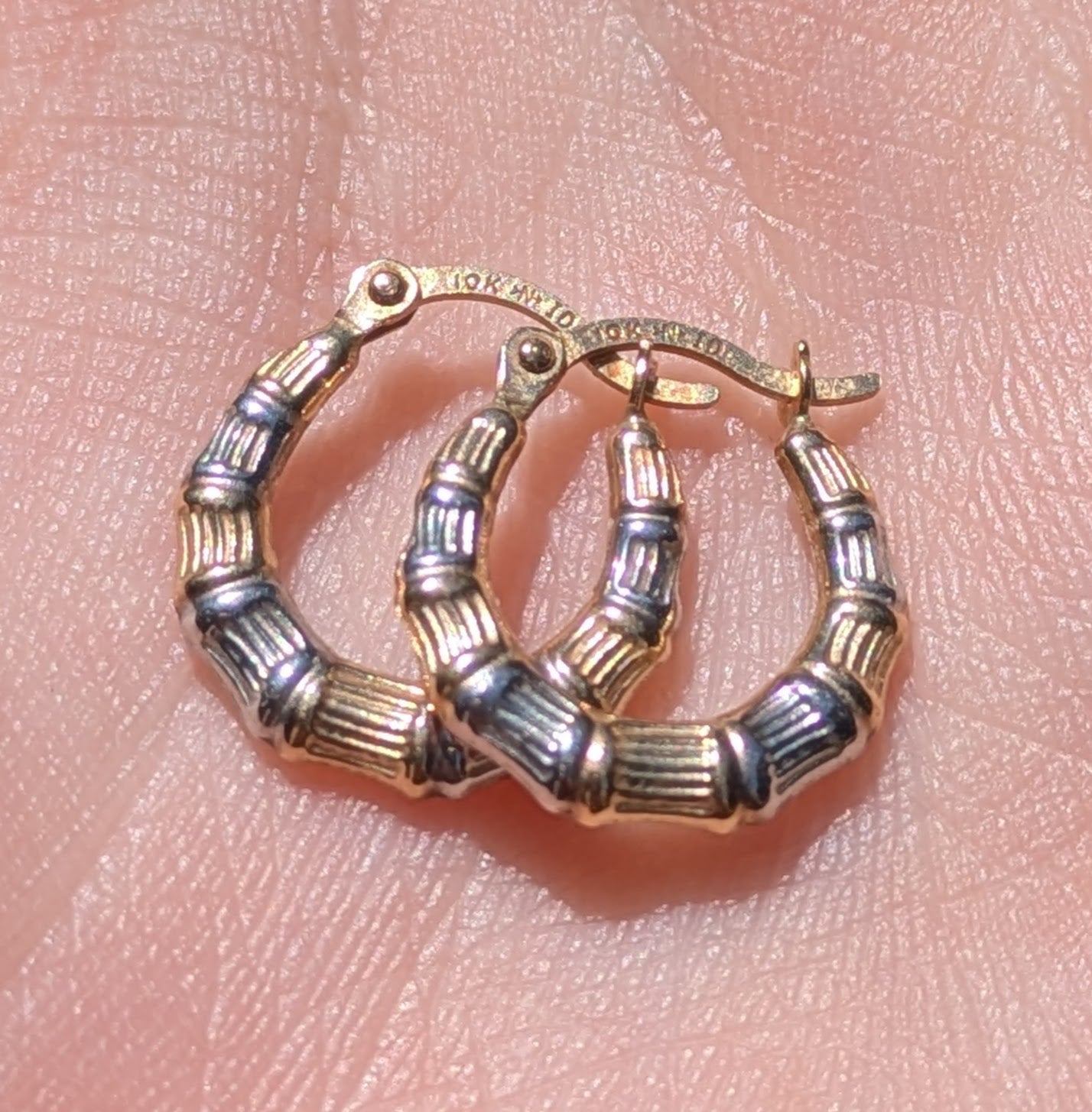 Small 10kt "Bamboo" Hoops