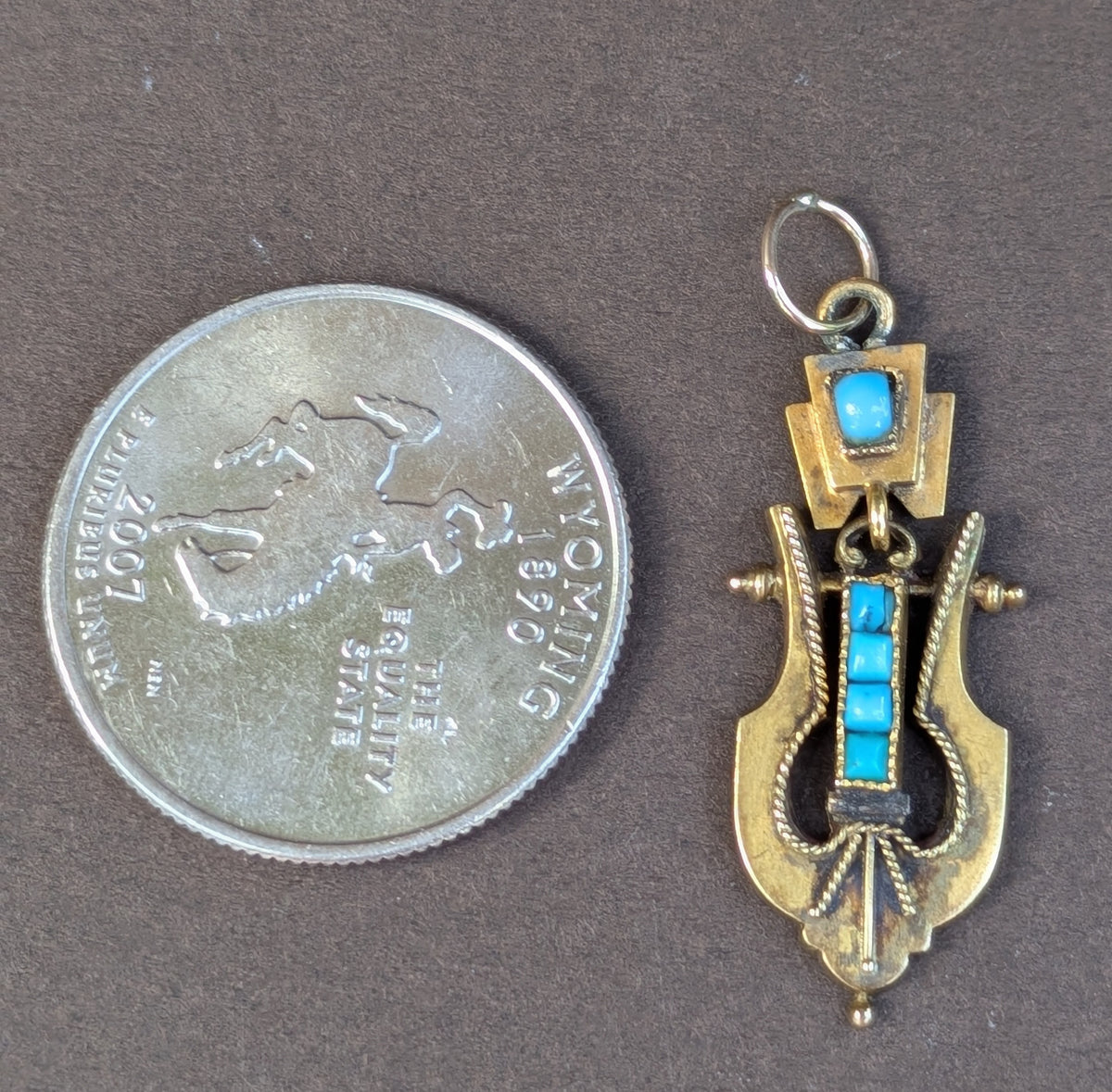 15k English Turquoise Charm Converted from Brooch