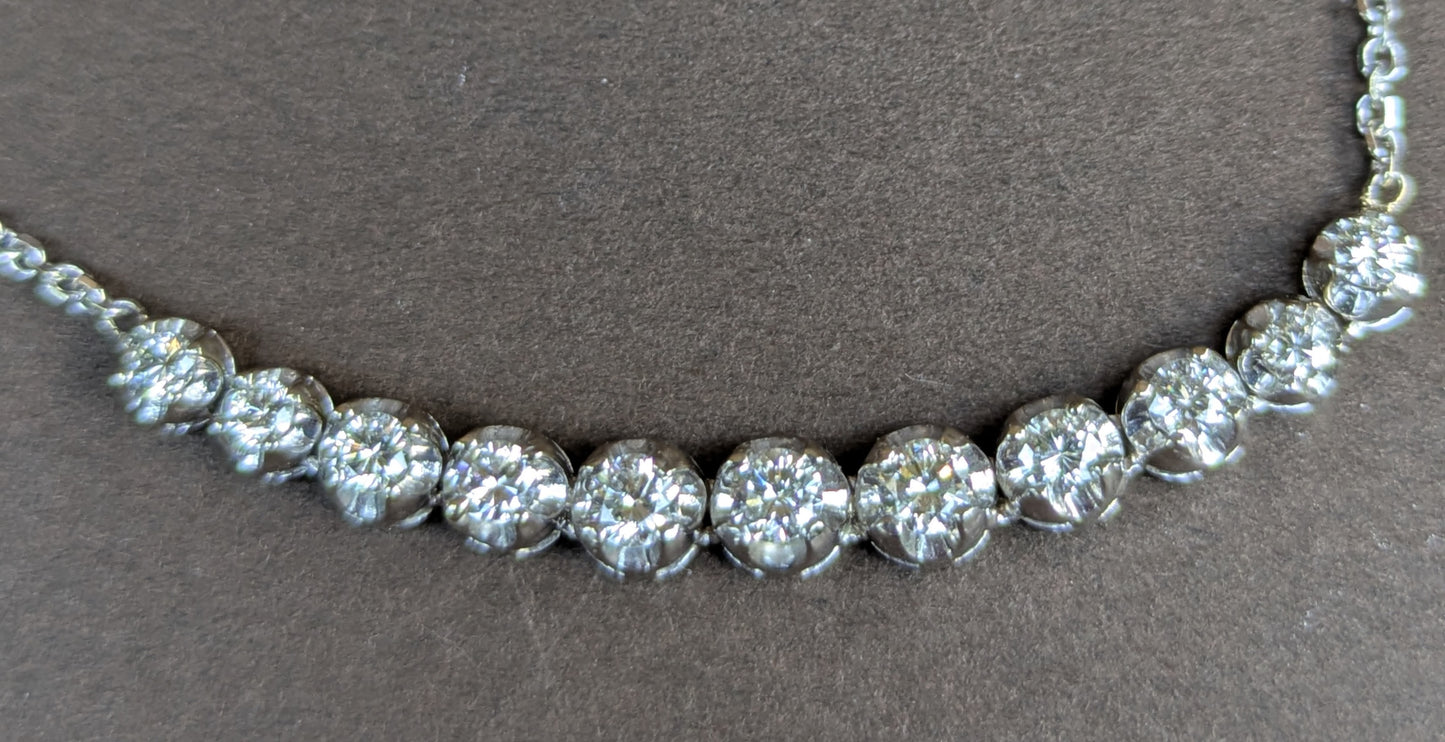 14kt White Gold Graduated Diamond Necklace- Crecent Style