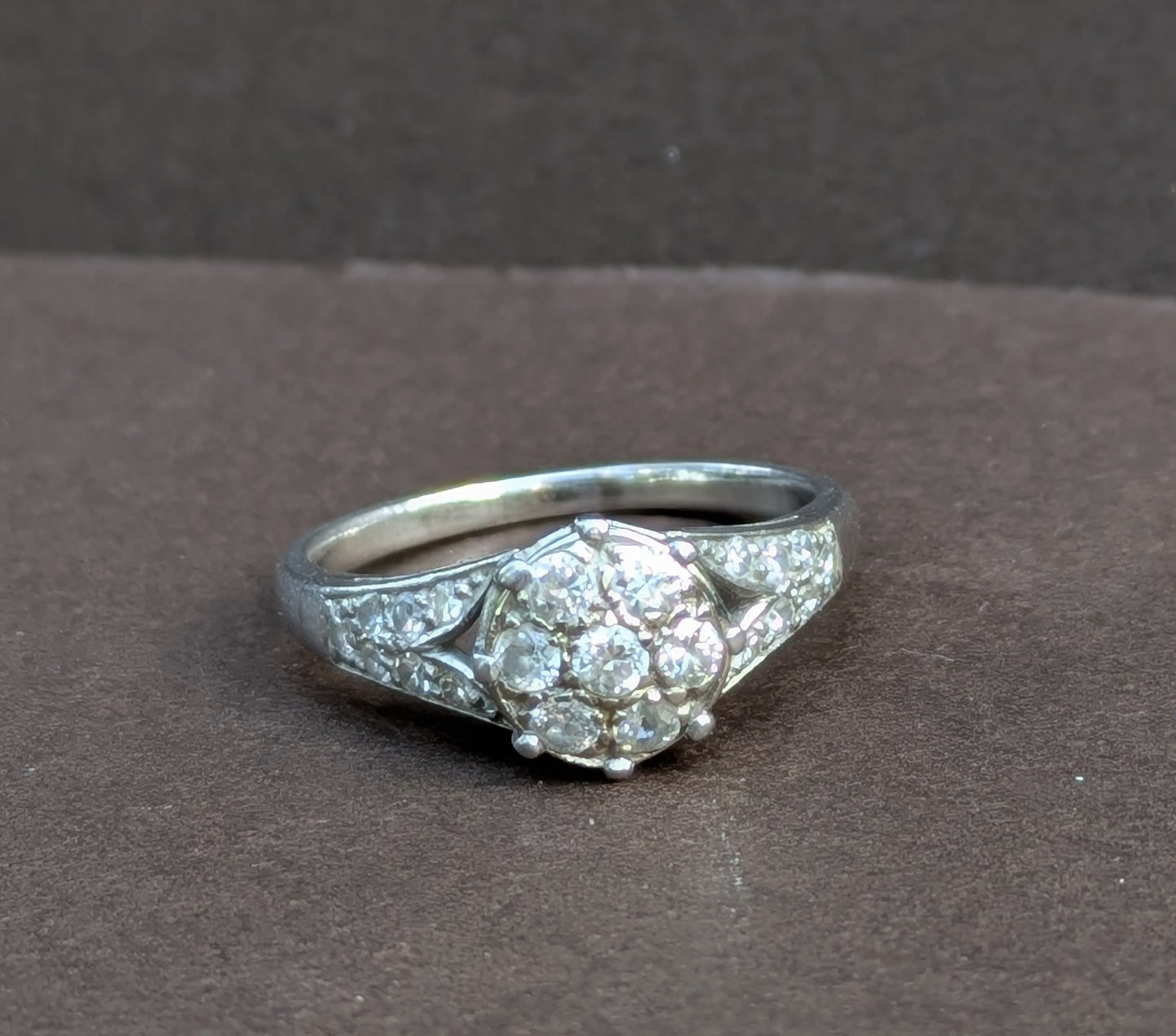 Platinum & Diamond 1930's Cluster Ring with Diamond Sides