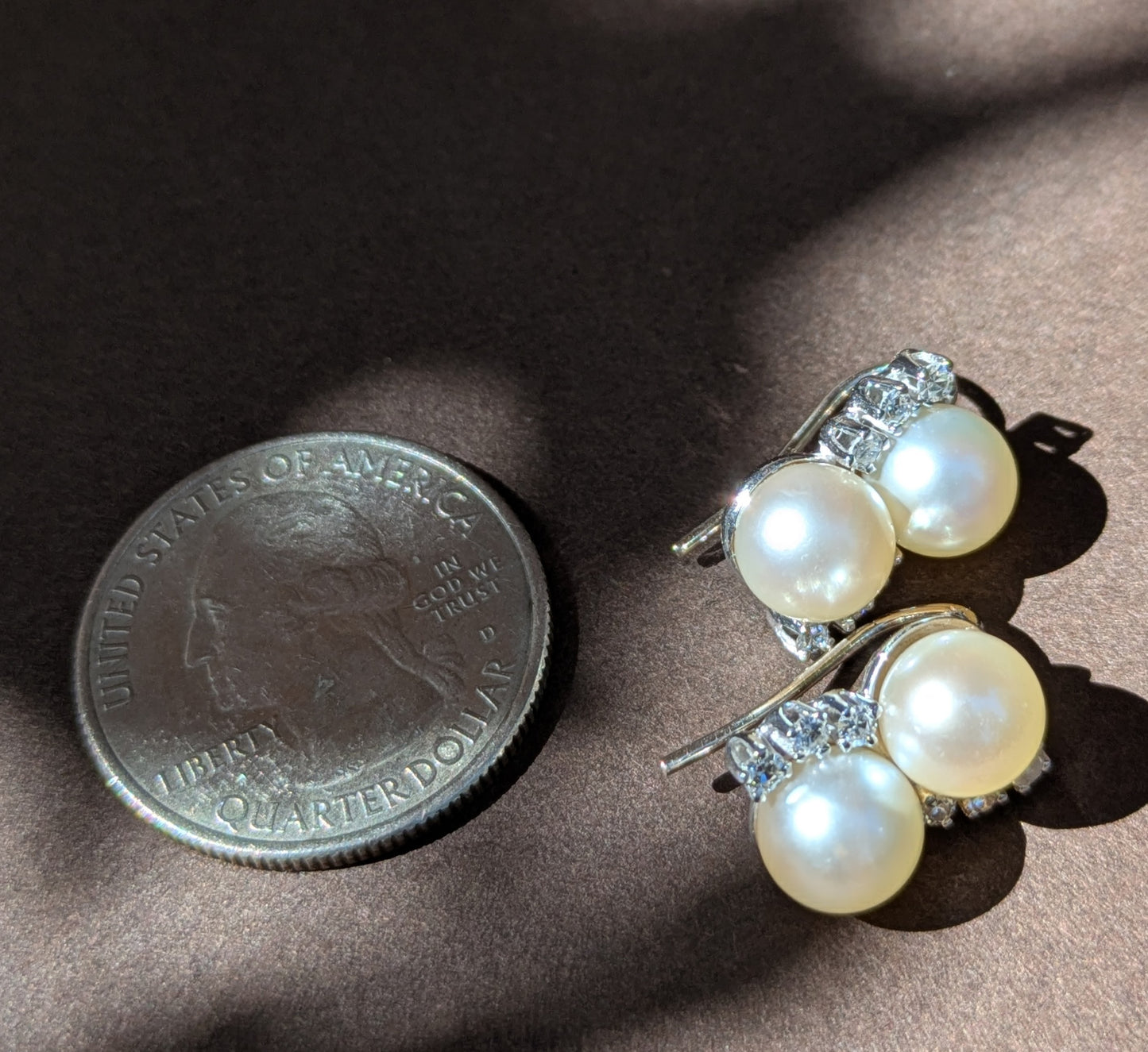 14kt White Gold Pearl & Diamond Hook Earrings