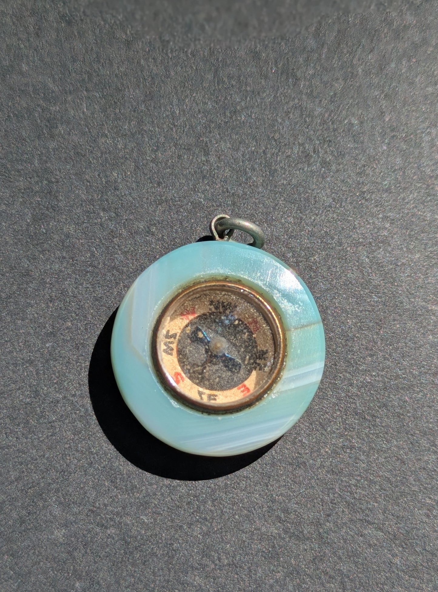 Blue Agate and SIlver Compass Charm