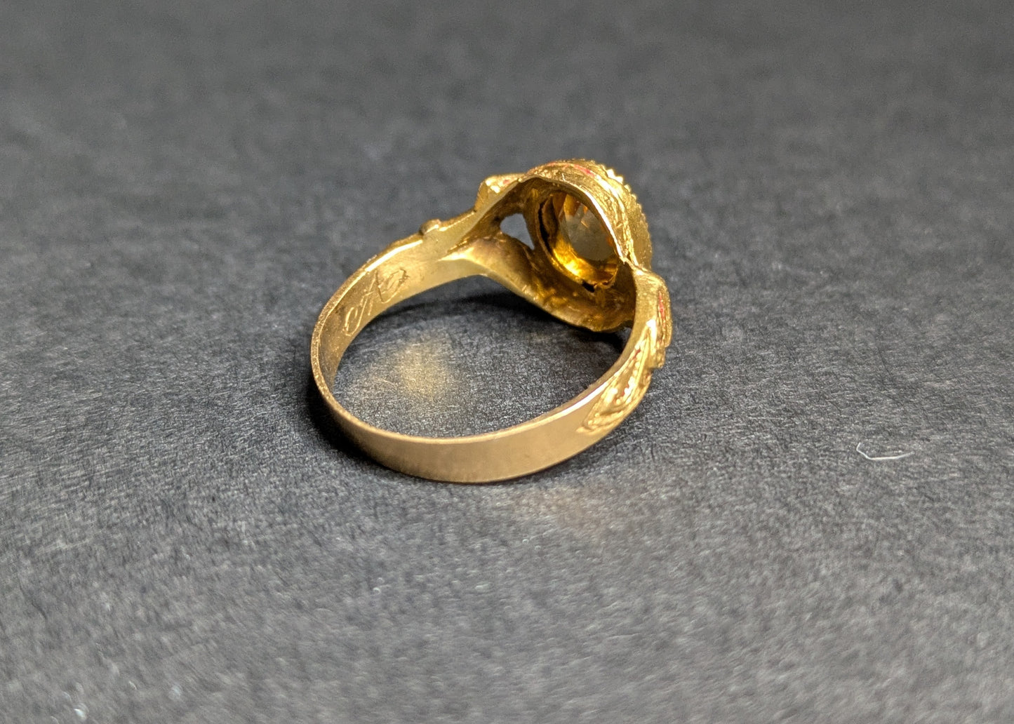 "A" "M" Citrine 18k Buckle Ring