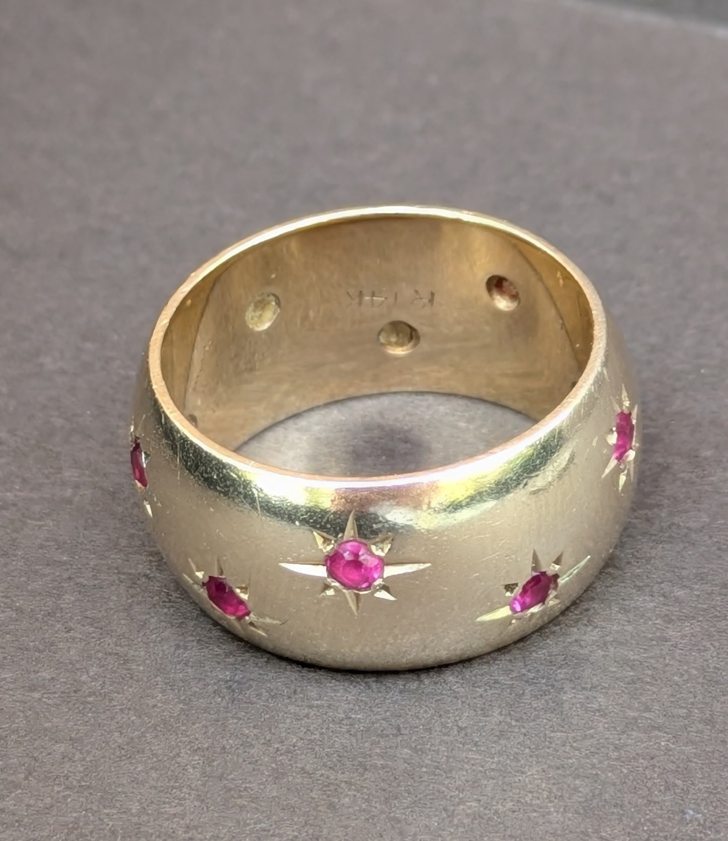14k Wide Gold Band with Ruby Stars