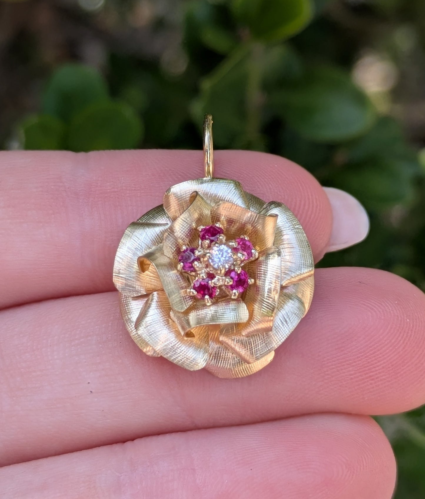 14kt Rose with Ruby & Diamond Center