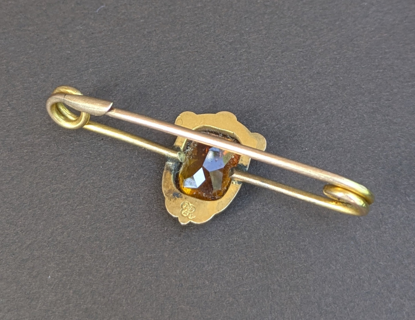 Arts & Crafts 14kt American Citrine Safety Pin Style Brooch