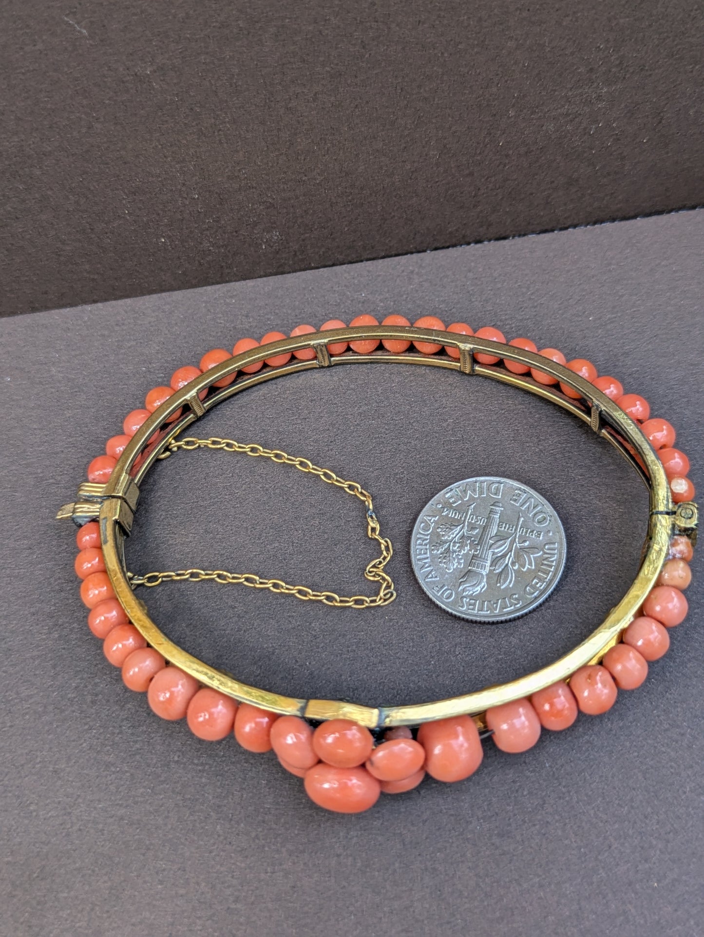 14kt Hinged Coral Bangle Bracelet 1920's
