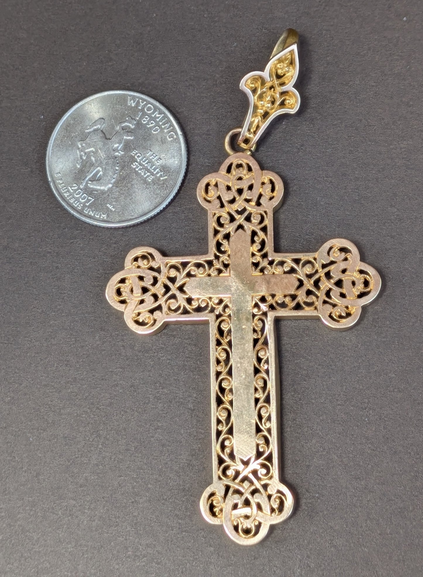 Large 18kt Cross Open Work Style with Orginal Bale