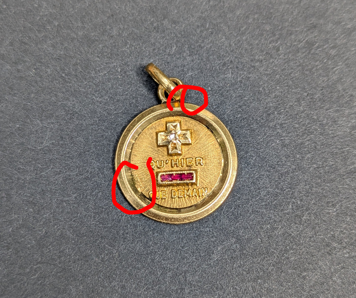 Augis Medal Pendant with Single Diamond and Rubies