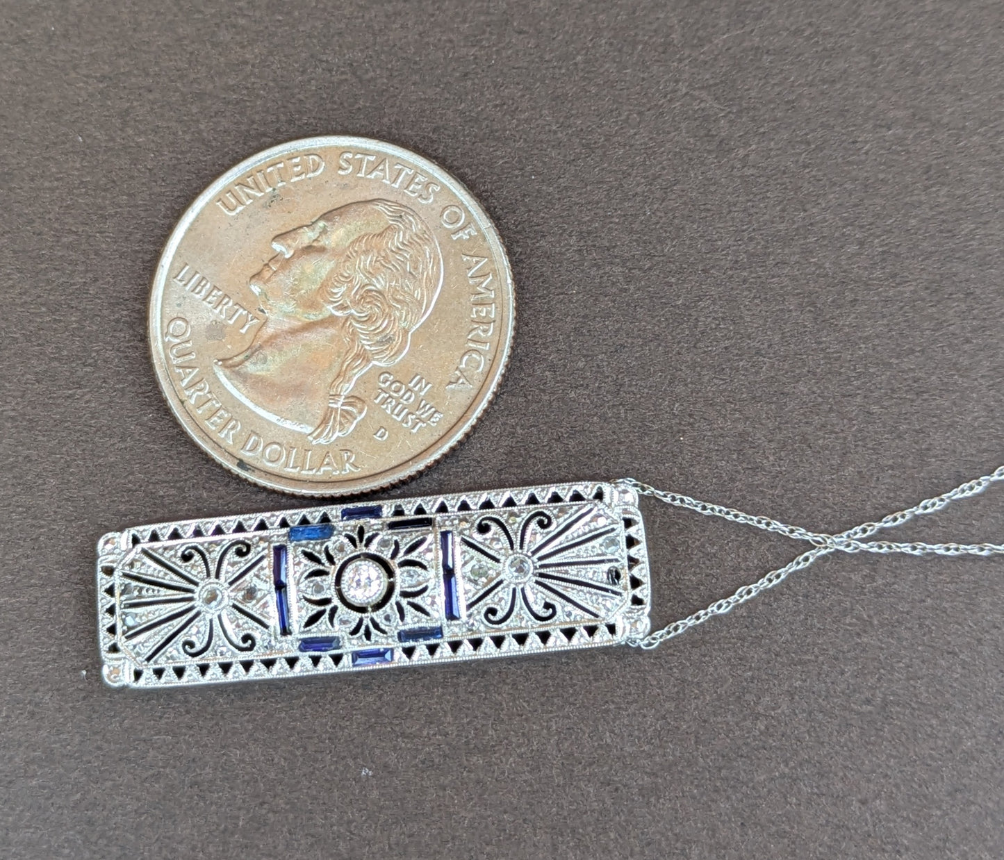 18kt French Sapphire and Diamond Filigree Necklace