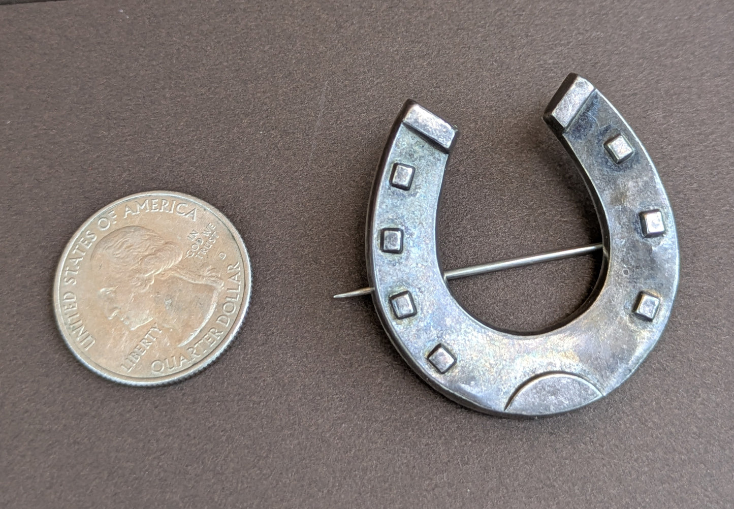 English Sterling Horseshoe Brooch, worn Hallmark