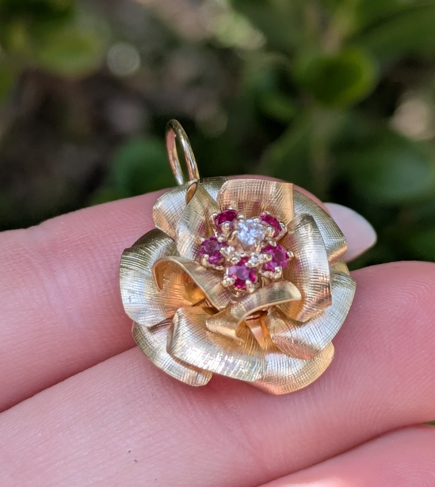 14kt Rose with Ruby & Diamond Center
