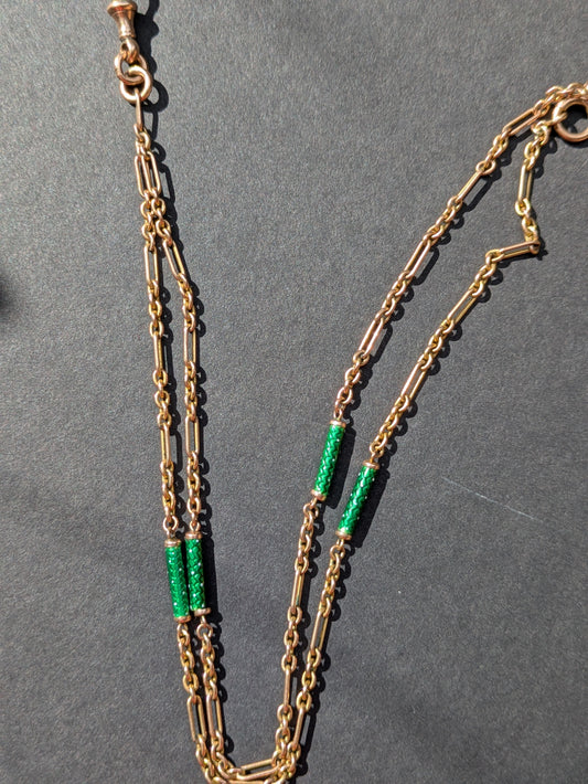 14kt Green Enamel Watch Chain