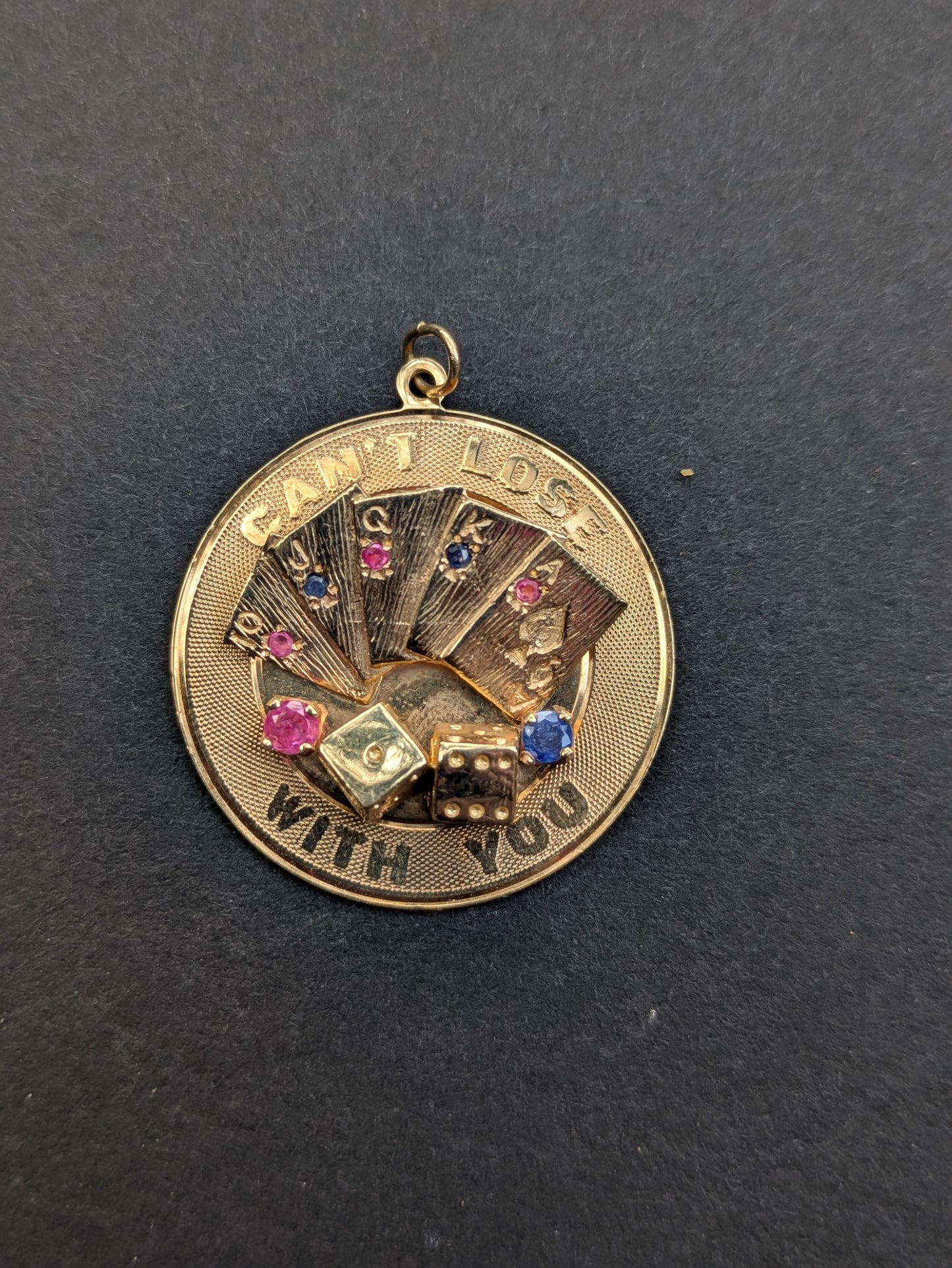 14k "Can't Lose with You" Disk Charm with Sapphire and Ruby