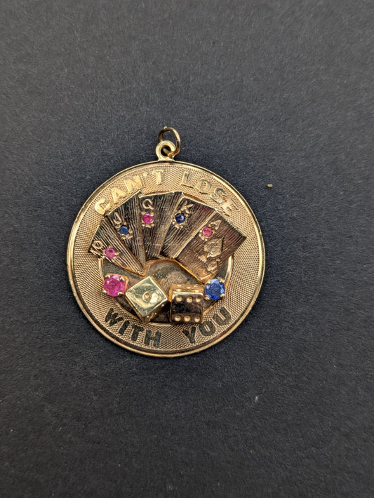 14k "Can't Lose with You" Disk Charm with Sapphire and Ruby