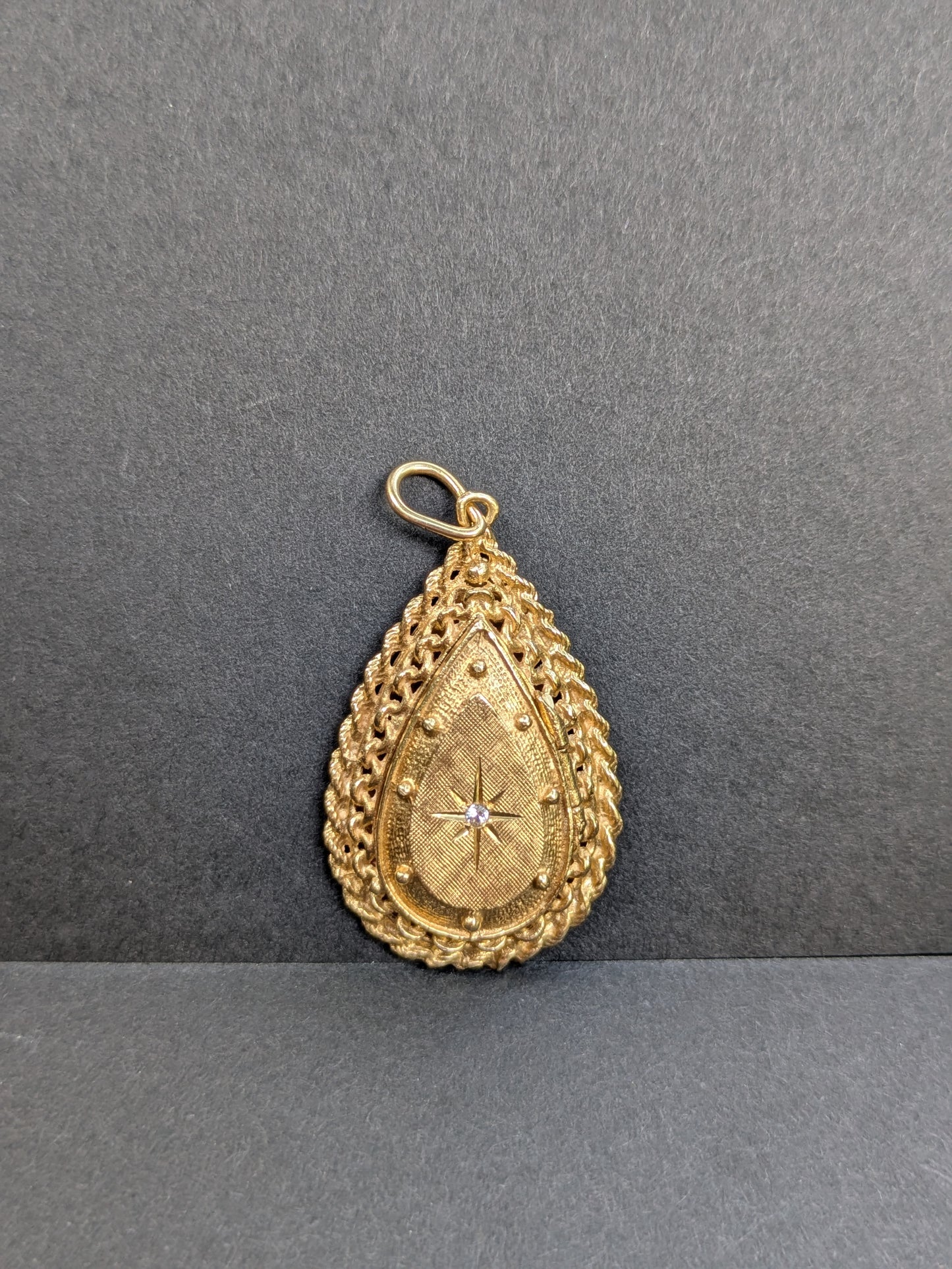 Vintage 14kt and Diamond Teardrop Locket with Original Bail