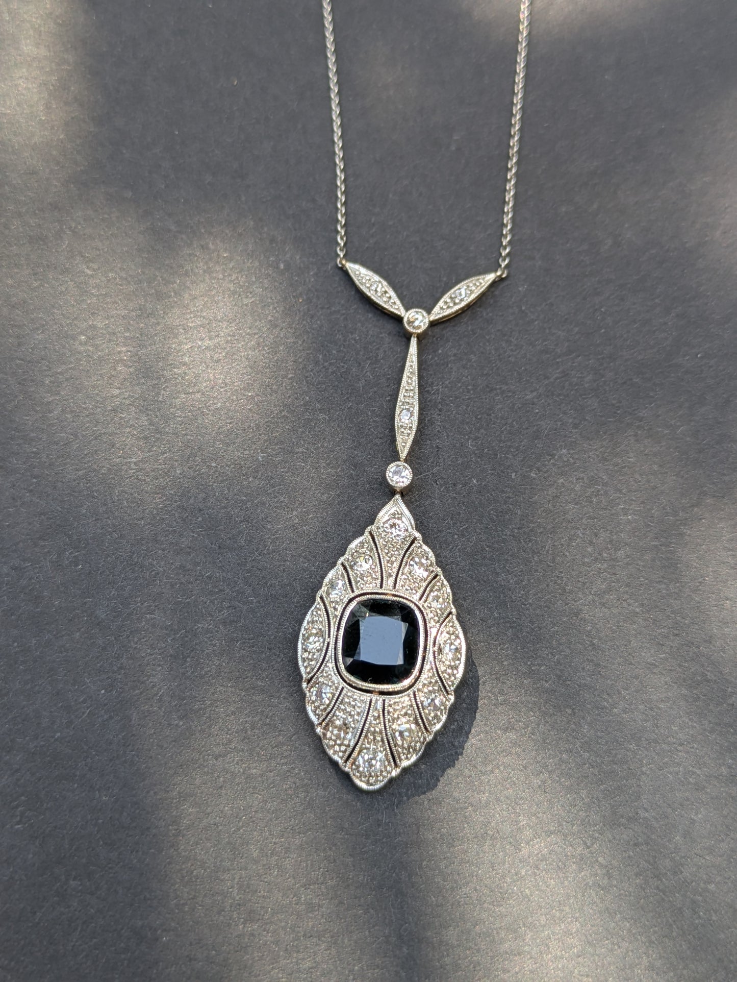 White and Yellow Gold Sapphire and Diamond Edwardian Necklace
