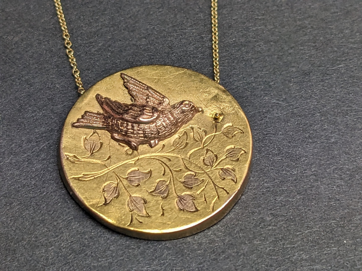 Gold Bird Disc Necklace