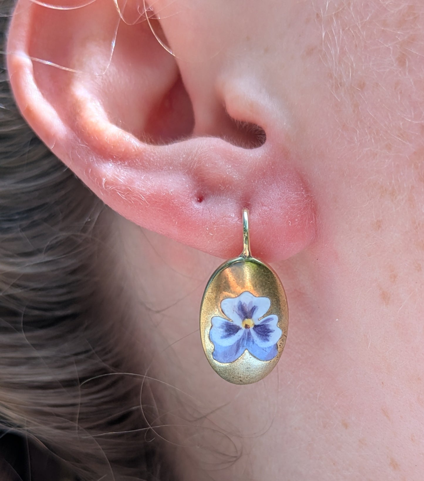 Enamel Iris Earrings 14kt Wires Low Gold Frouts