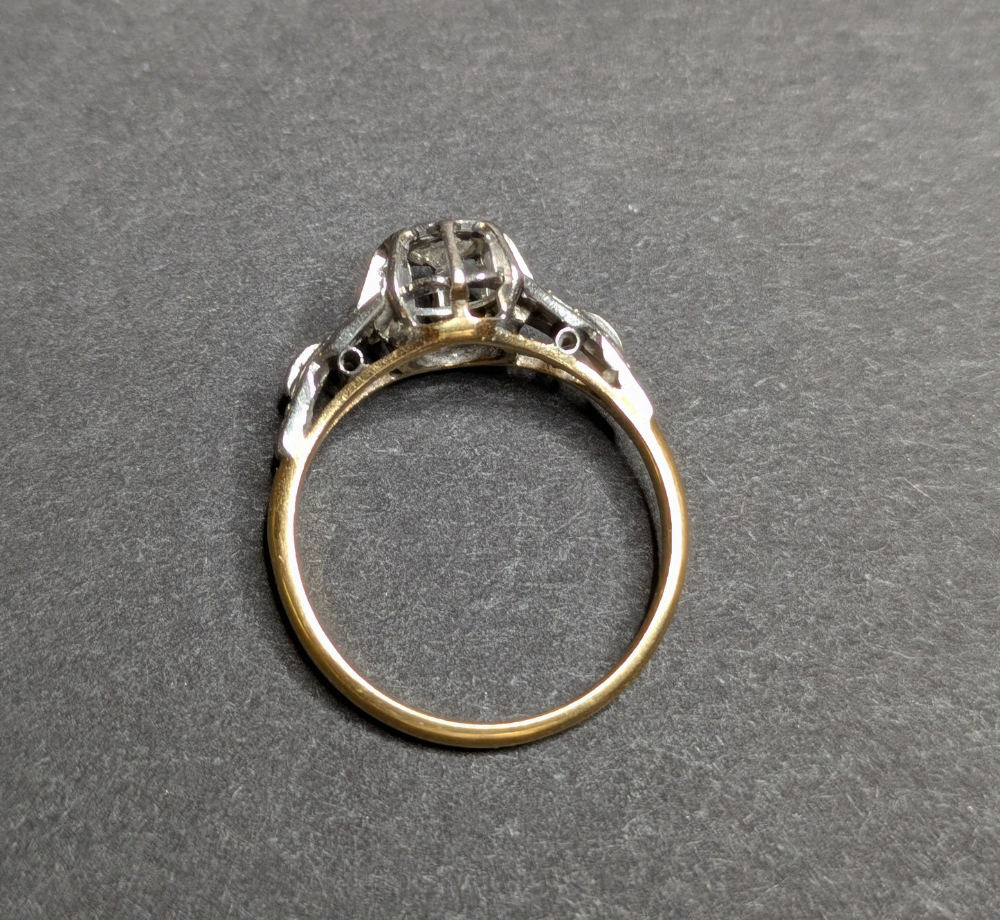 18k Gold and Platinum European Cut Diamond Ring