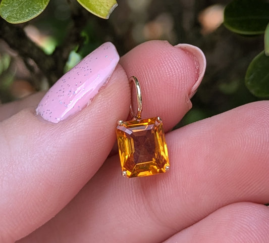 14kt Emerald Cut Citrine Pendant Converted from Brooch Part
