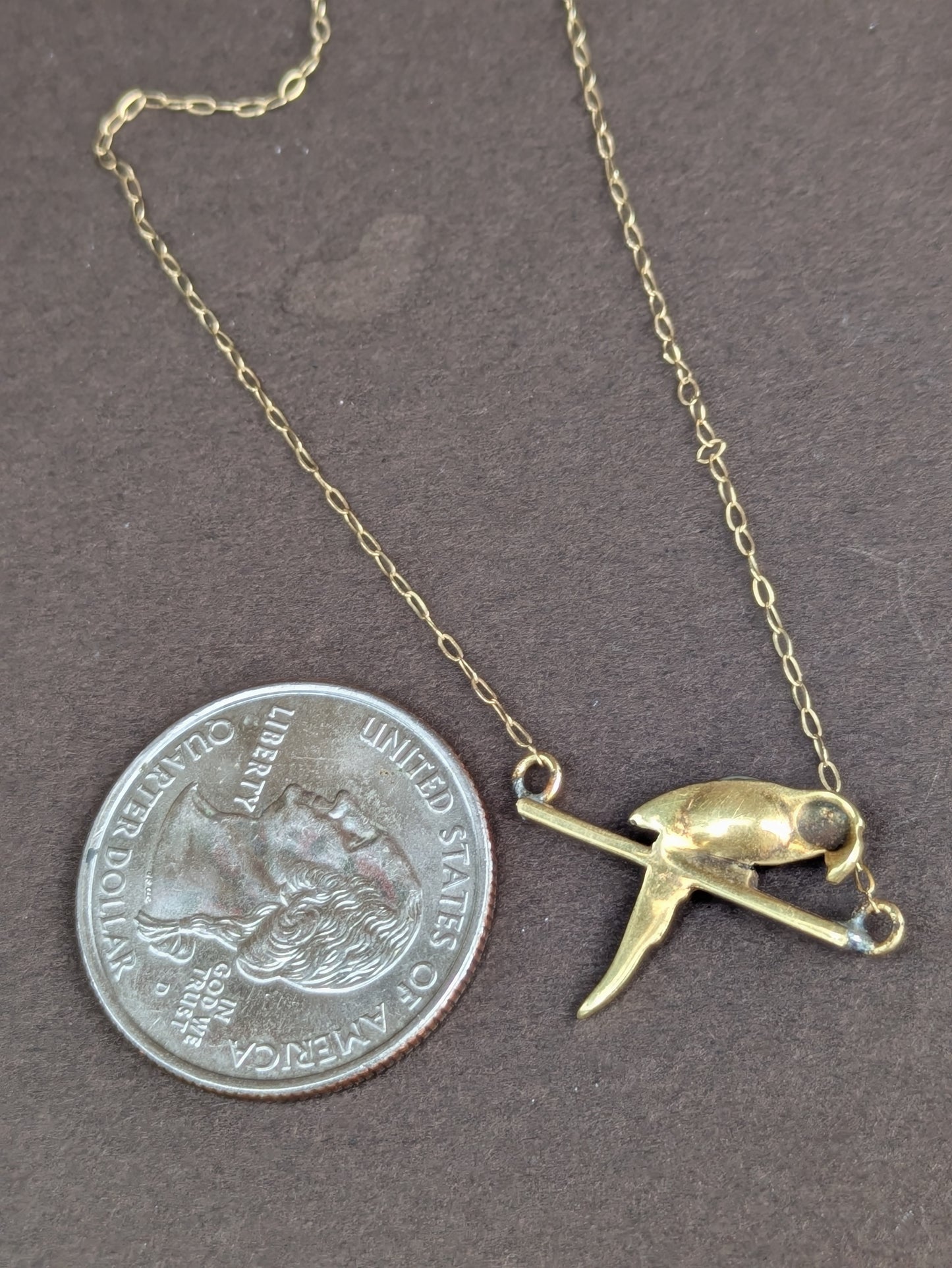14kt Enamel & Pearl Parrot on Perch Necklace