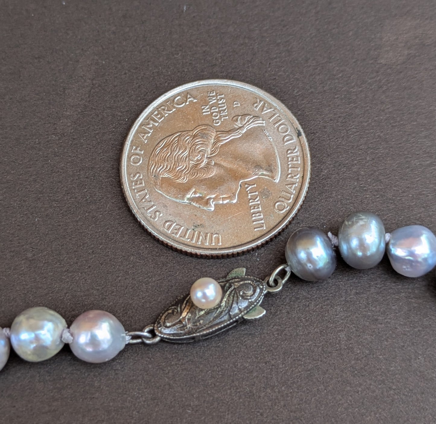 Grey Pearl with Original Vintage Silver Clasp