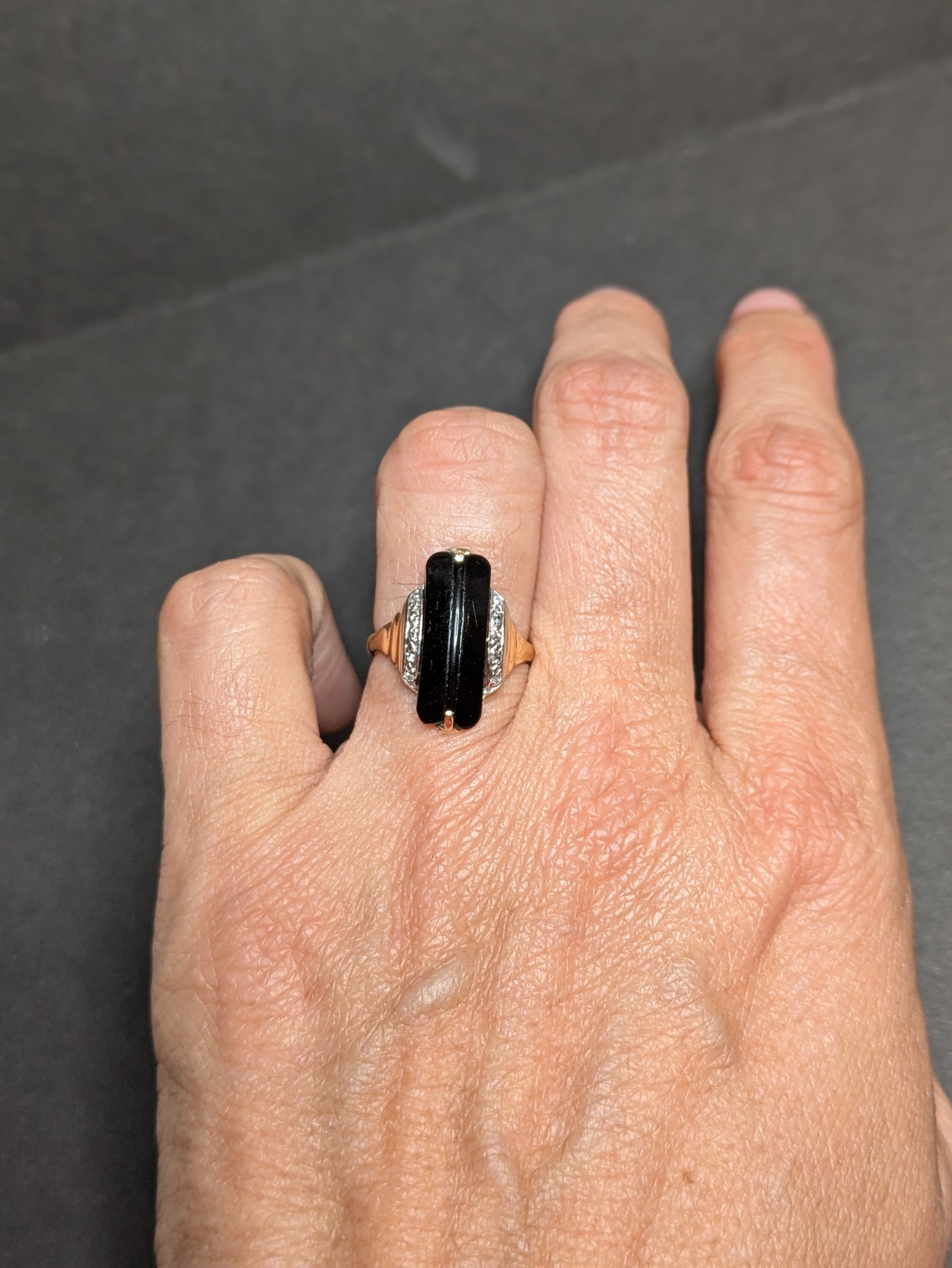14k Onyx and Diamond Ring circa 1960's