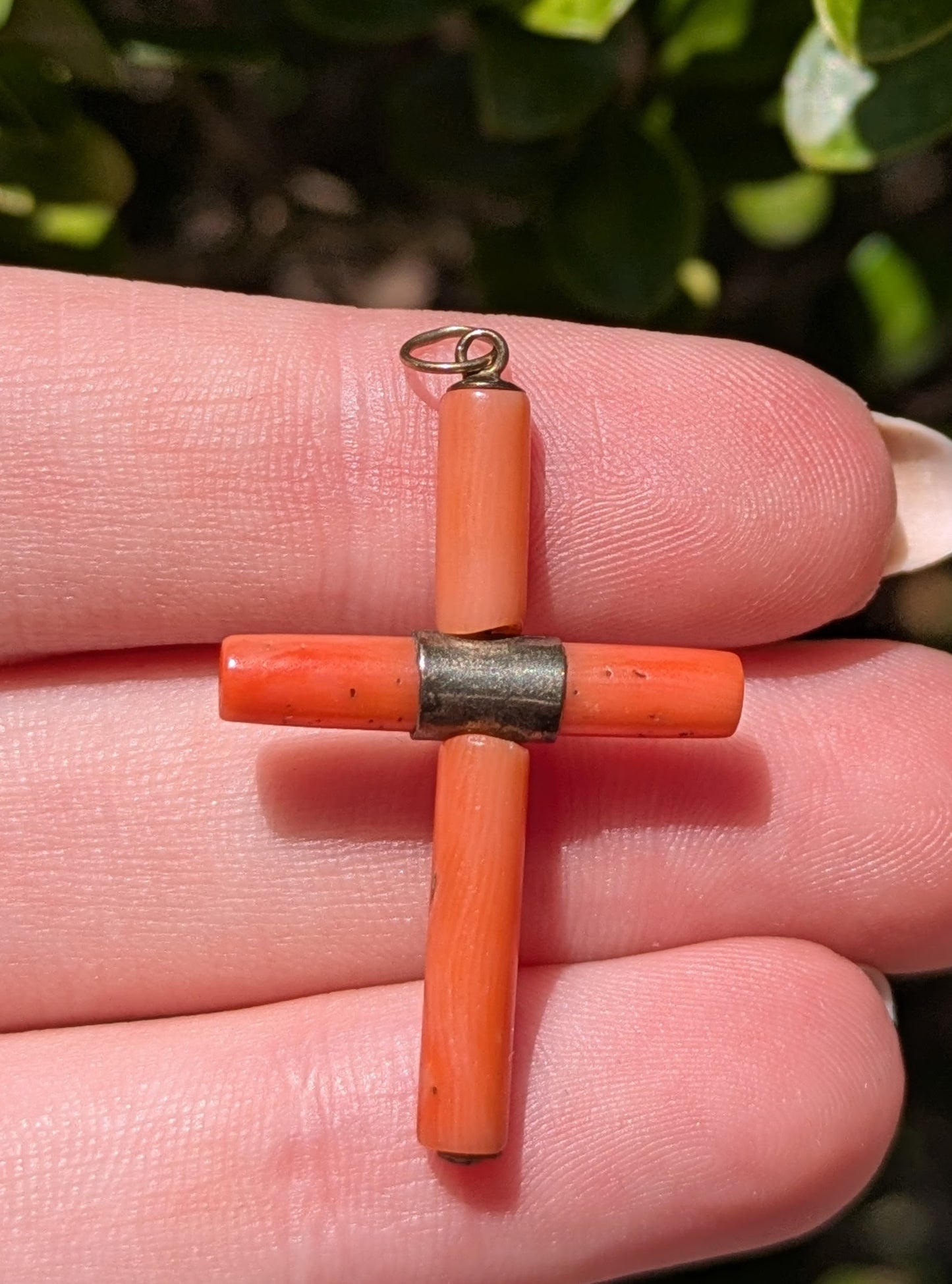 8kt Coral Cross Pendant