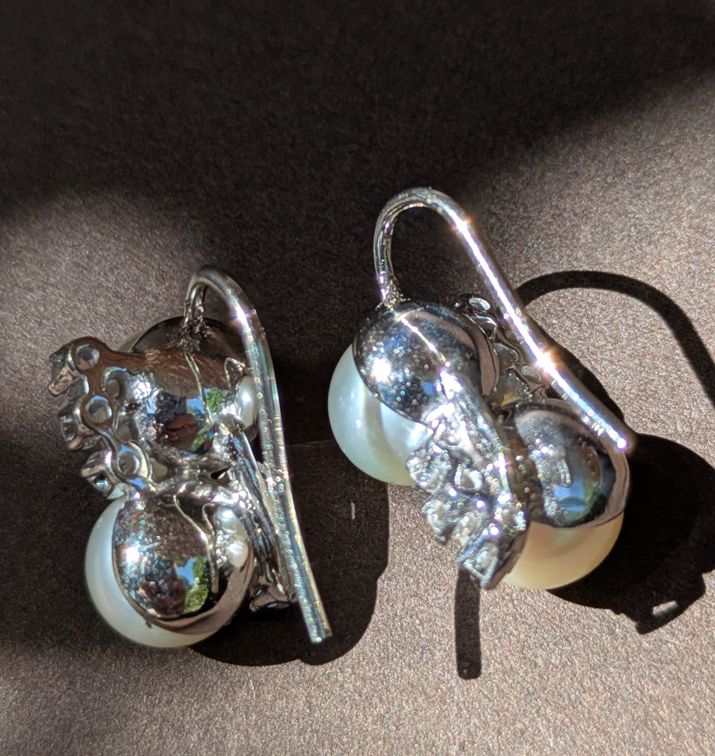 14kt White Gold Pearl & Diamond Hook Earrings