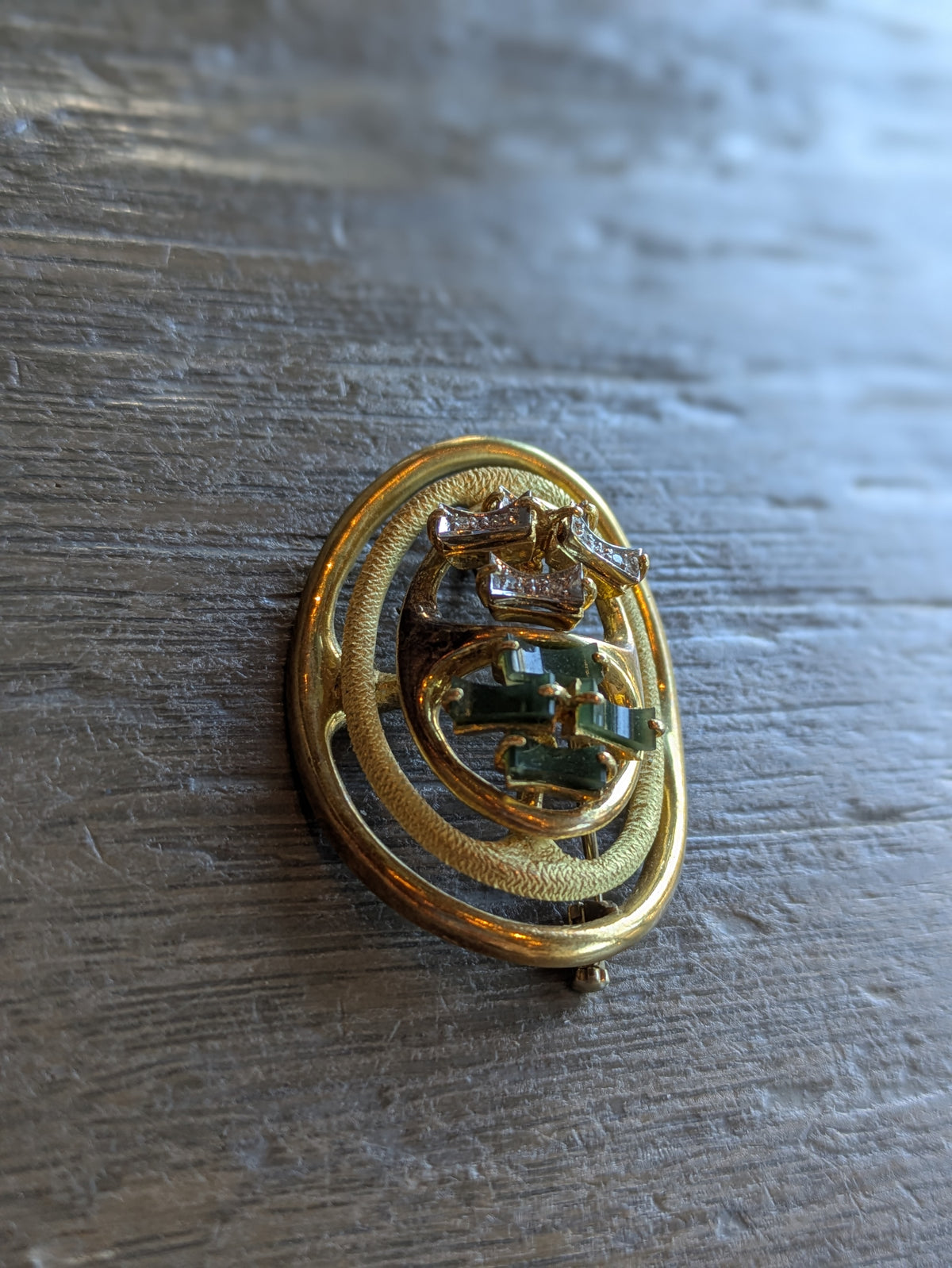 Nephrite and Diamond Brutilist Brooch and Pendant