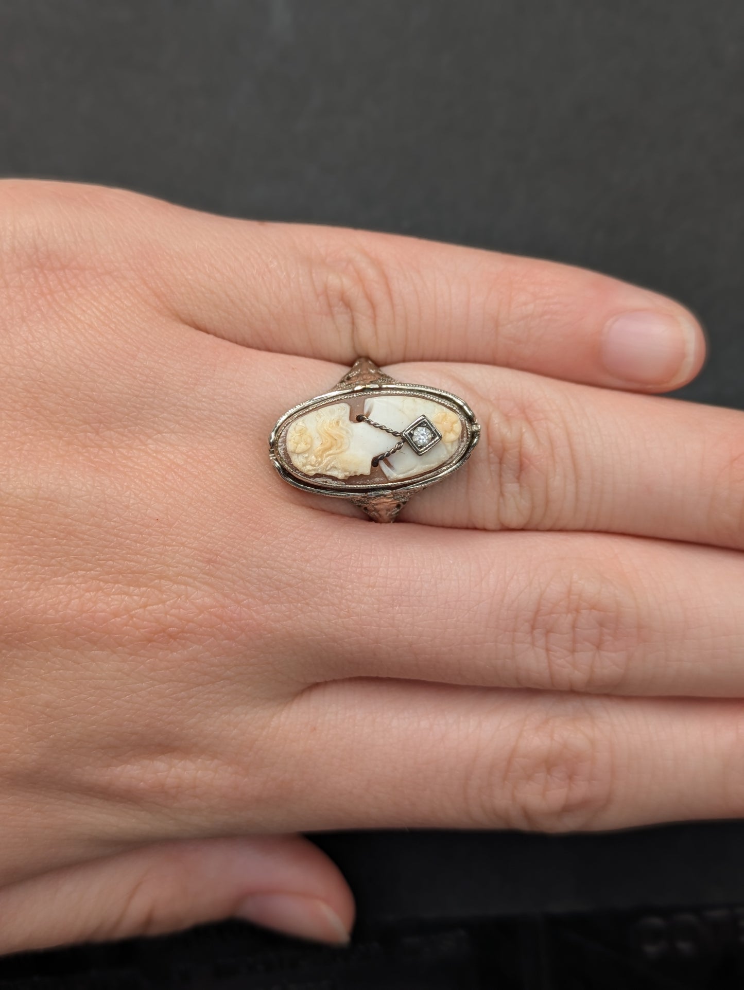 14kt Filgree Flip Ring Cameo and Black Onyx