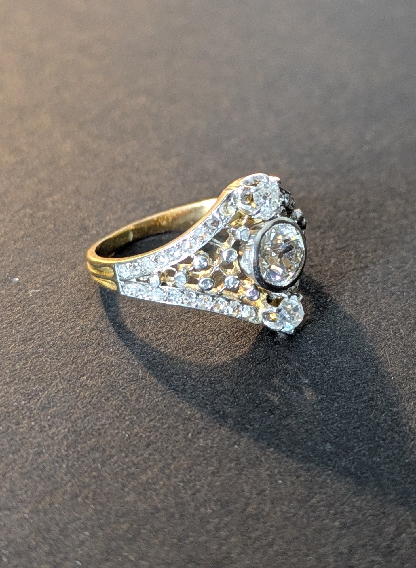 French Art Nouveau Diamond Ring 18kt