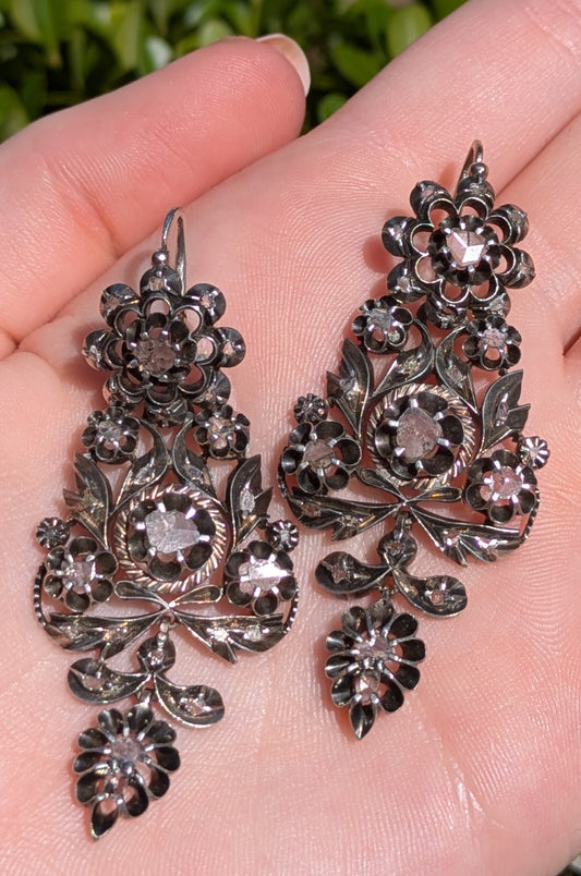Iberian Silver & Rose Cut Diamond Day and Night Earrings
