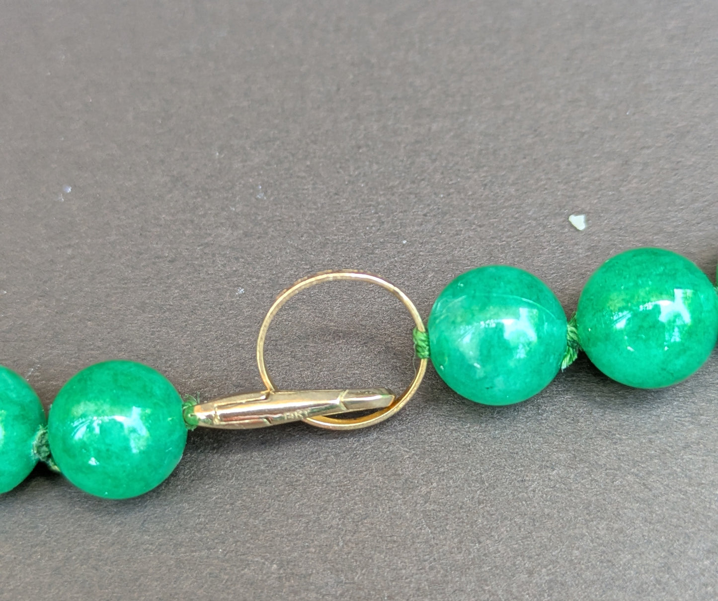 Apple Jade with Large Coral Center with 14kt Clasp & Baby Ring Closure