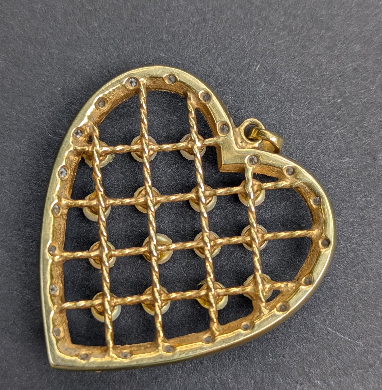 Large Vintage 14kt Pearl and Diamond Heart Pendant