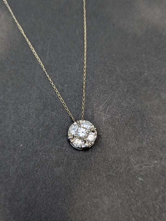 14k White Gold Diamond Cluster Pendant and Chain