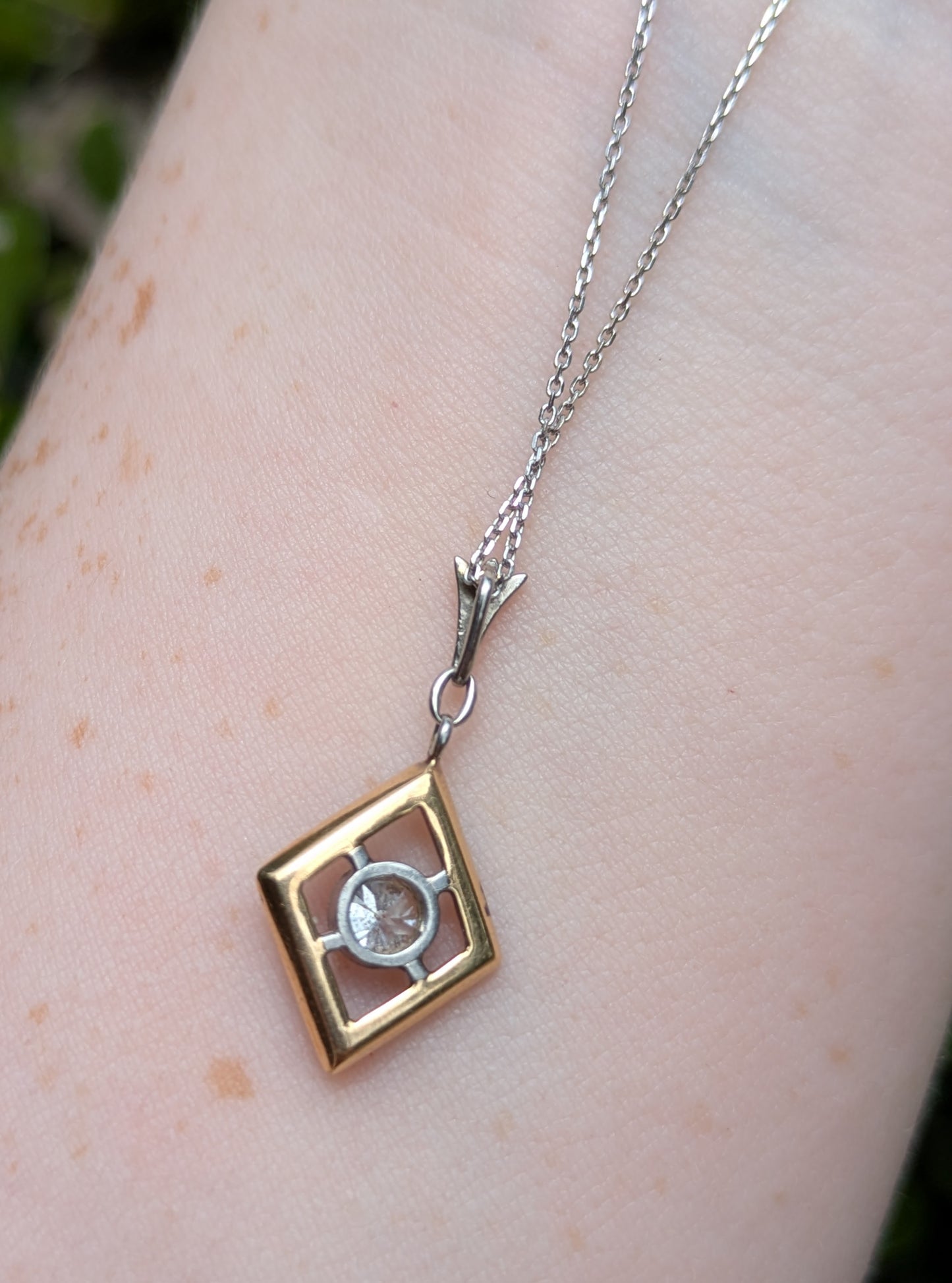 14kt Art Deco Milgrain Bezel Set Old European Diamond in Black Enamel Frame