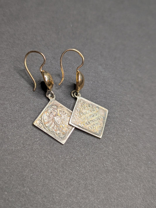 Silver and Gold German Love Token Earrings