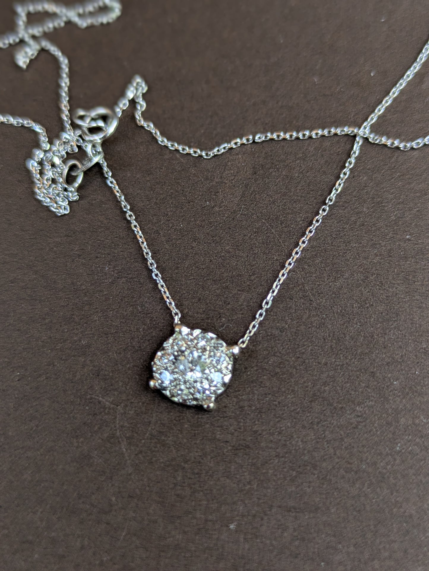 14kt White Gold Diamond Cluster Necklace- Old European Cut