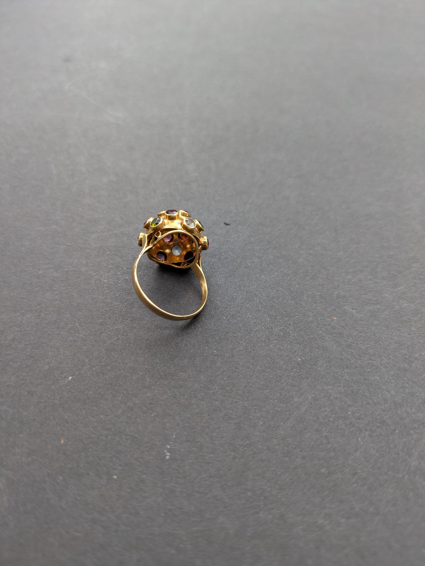 18k Gemstone Sputnik Ring with Tourmaline, Citrine, Peridot, and Topaz