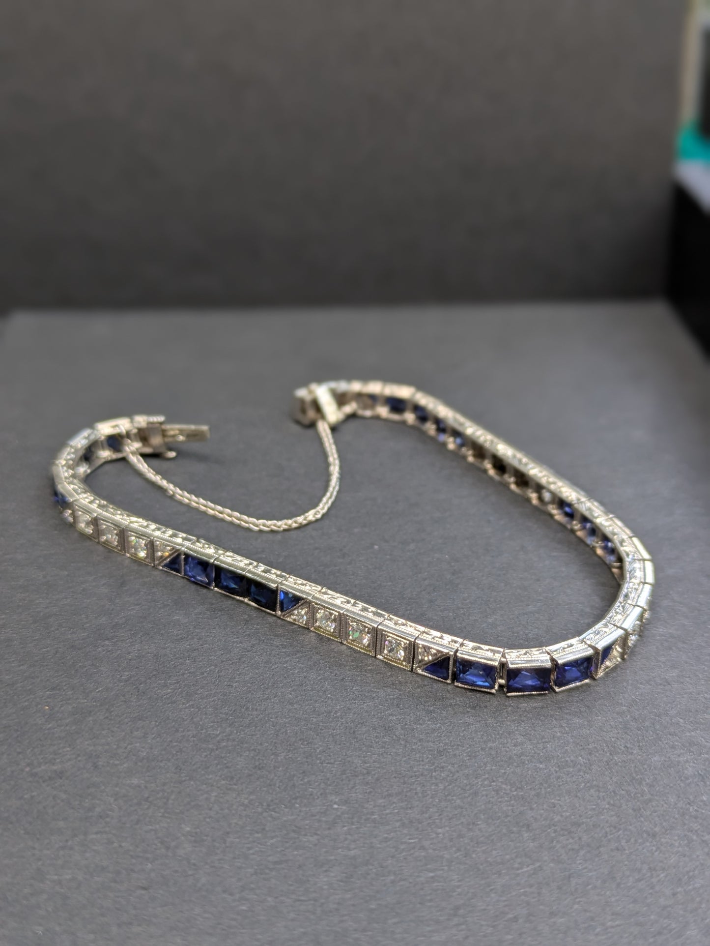 Art Deco Platinum Diamond and Saphire Bracelet