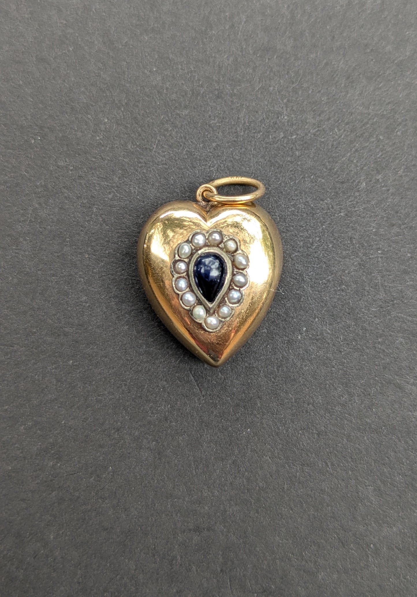 14k Pearl and Garnet Puffy Heart Charm