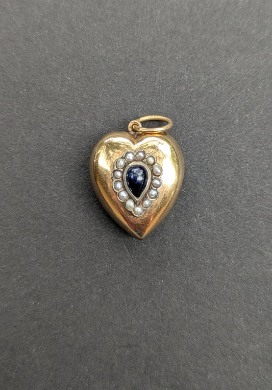 14k Pearl and Garnet Puffy Heart Charm