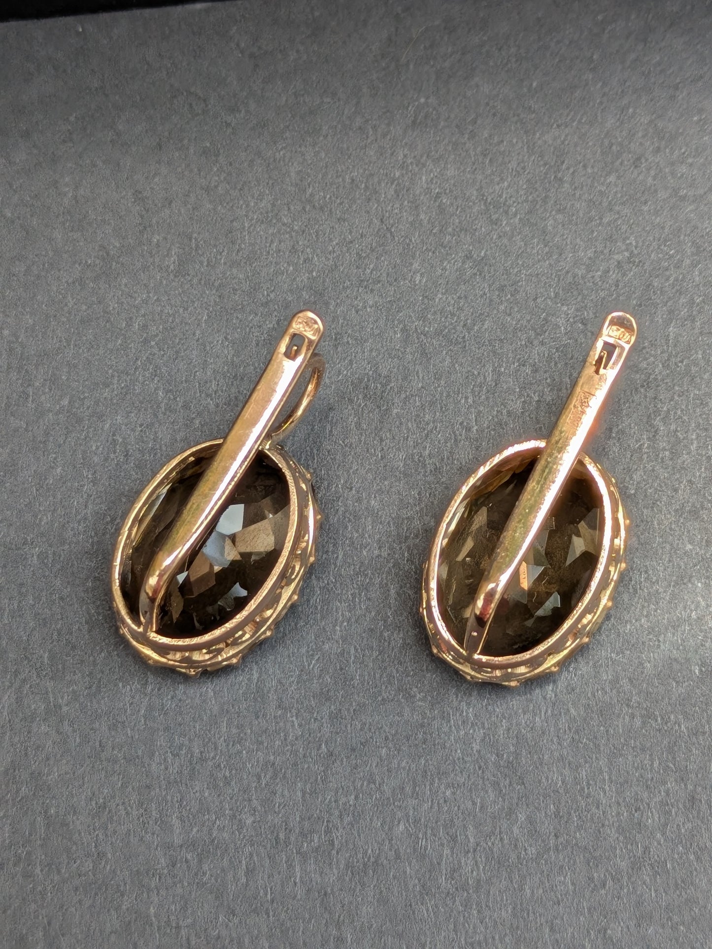 Large 14kt Vintage Smoky Quartz Earrings