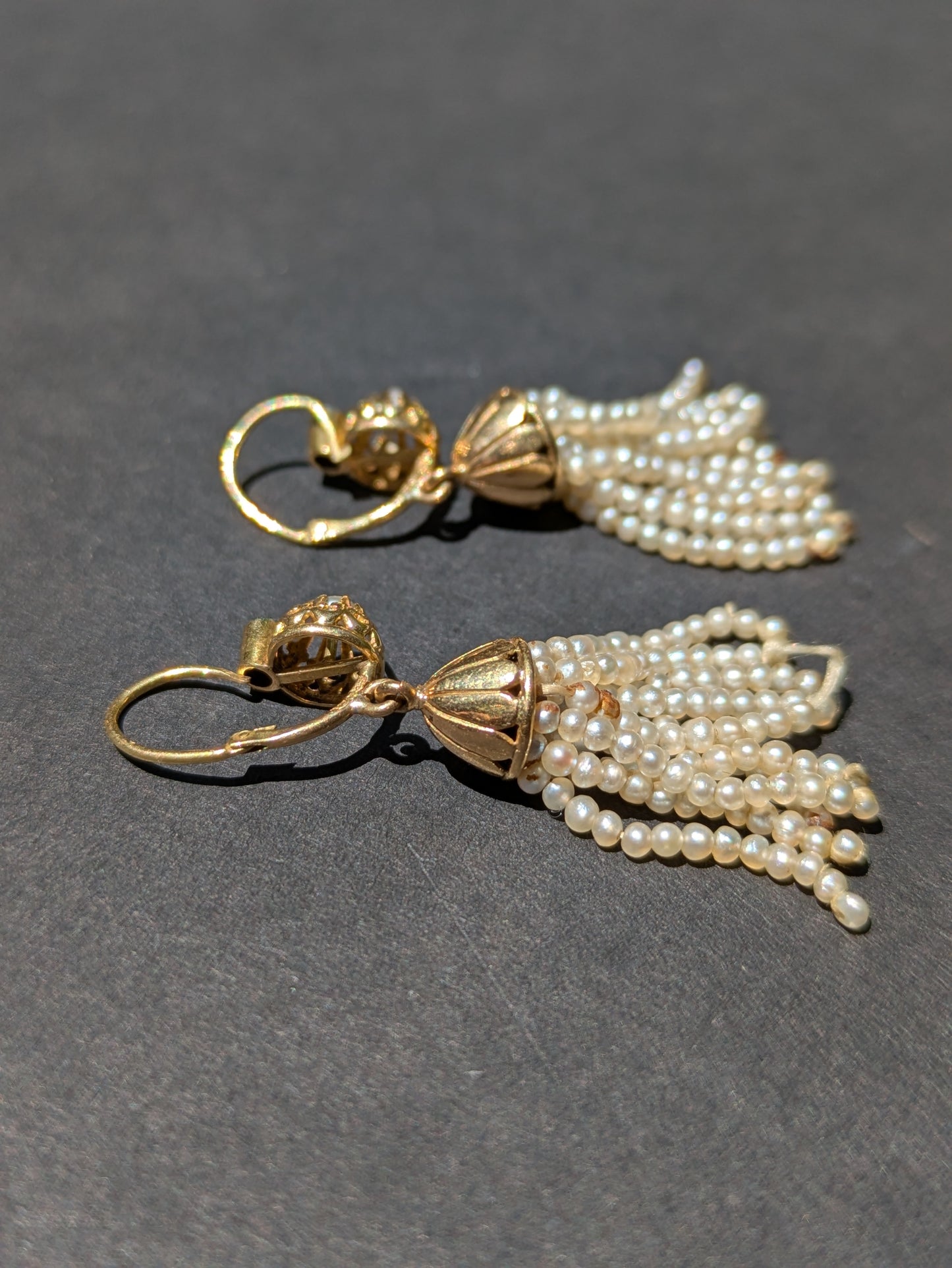 18k Pearl Dourmouse Earrings Tassel with Diamond