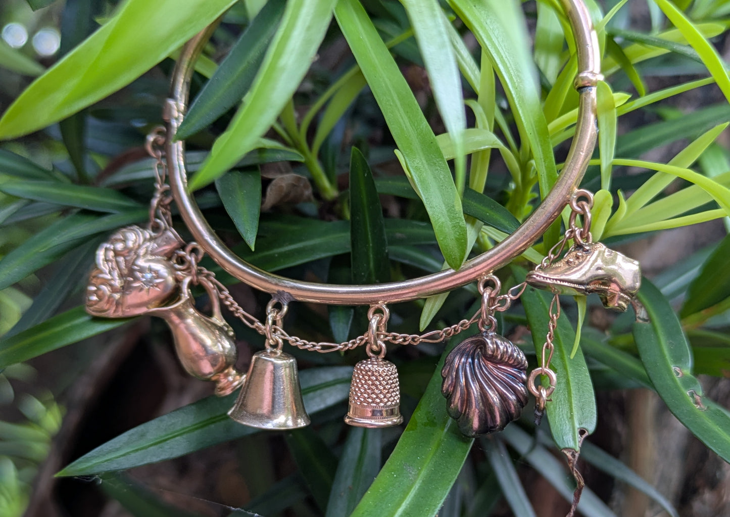 9kt English Rose Gold Charm Bangle Bracelet