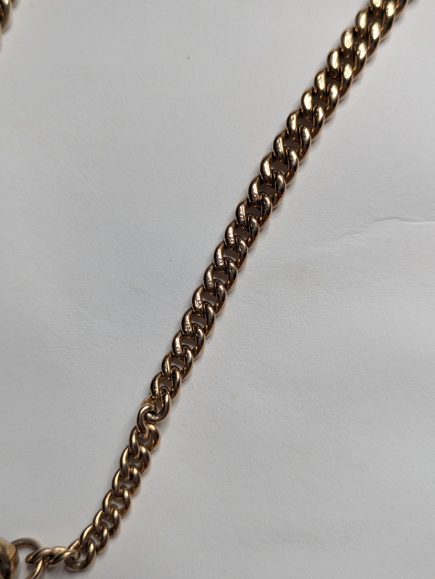 9k Graduated Curb English Watch Chain with T Bar and Dog Clip