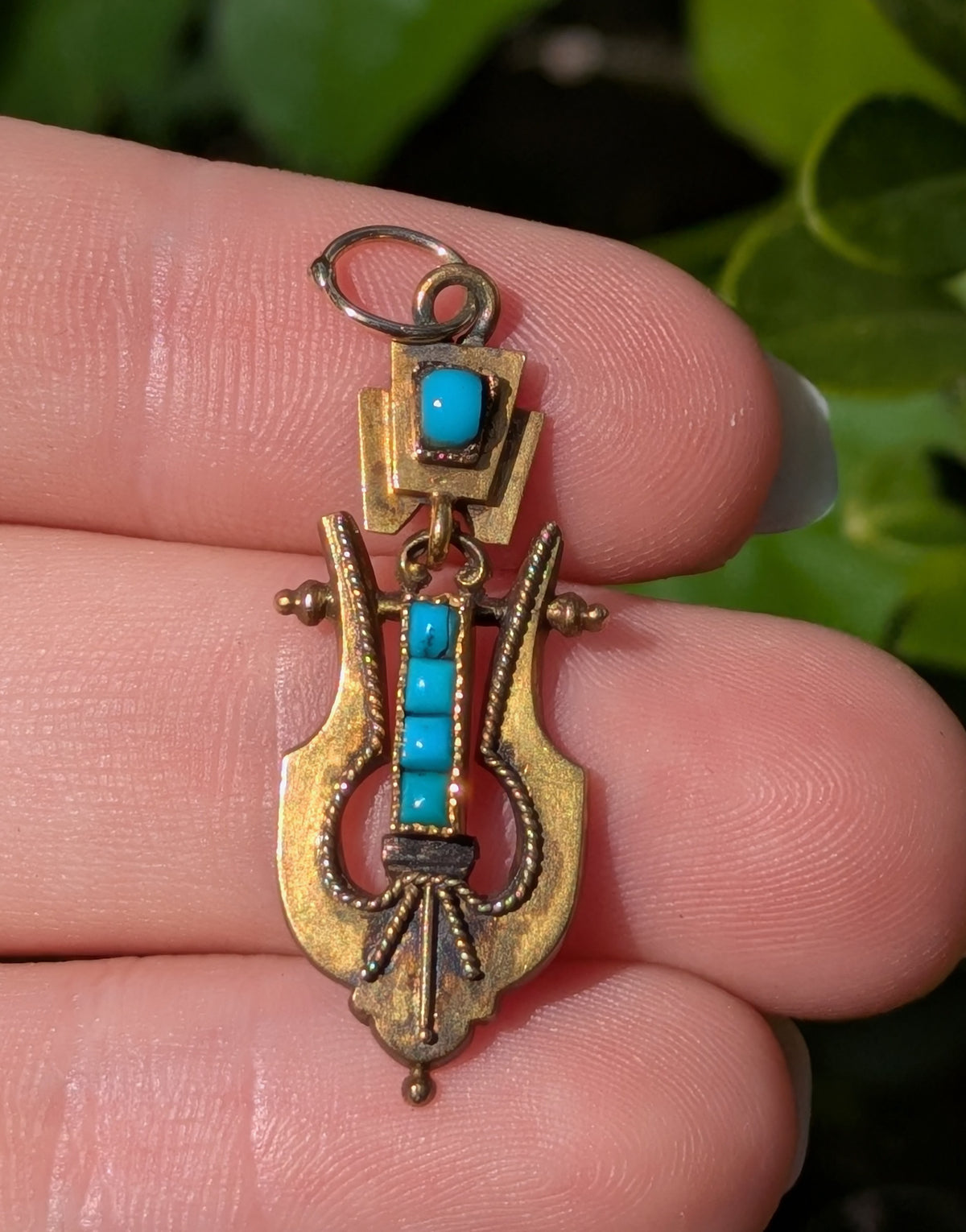 15k English Turquoise Charm Converted from Brooch